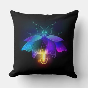 Neon Firefly on black Cushion