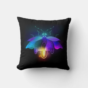 Neon Firefly on black Cushion