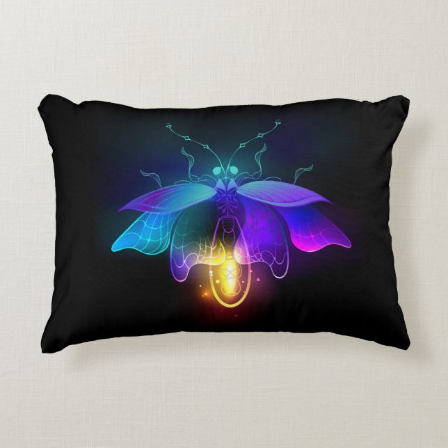 Neon Firefly on black Decorative Cushion (Front)