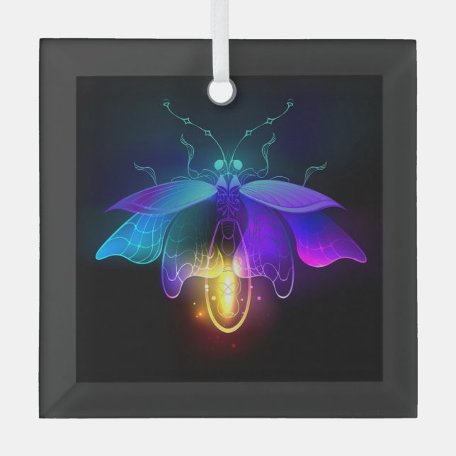 Neon Firefly on black Glass Tree Decoration (Front)