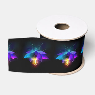 Neon Firefly on black Grosgrain Ribbon