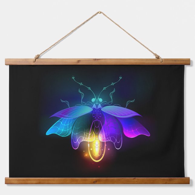 Neon Firefly on black Hanging Tapestry (Front)