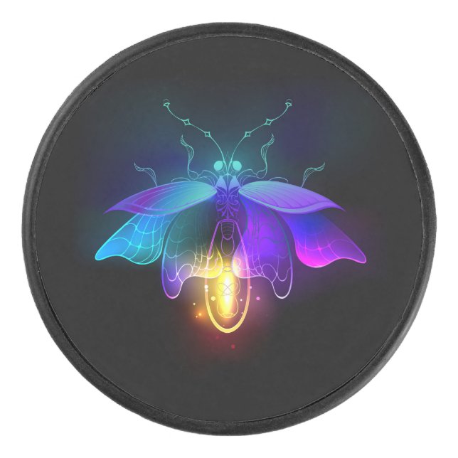 Neon Firefly on black Hockey Puck (Front)