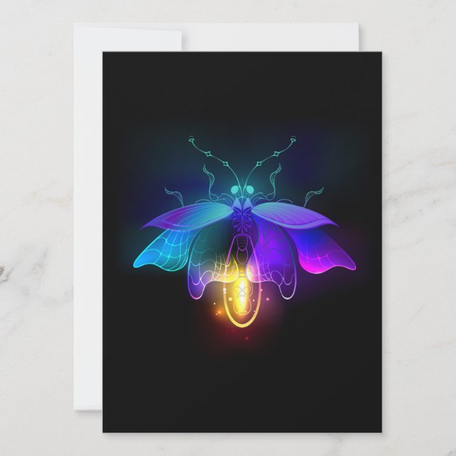 Neon Firefly on black Holiday Card (Front)