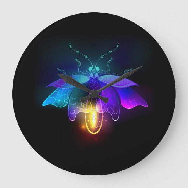 Neon Firefly on black Large Clock (Front)