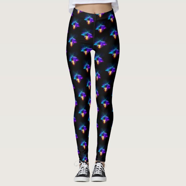 Neon Firefly on black Leggings (Front)
