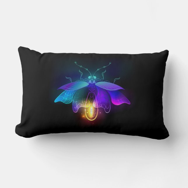 Neon Firefly on black Lumbar Cushion (Front)