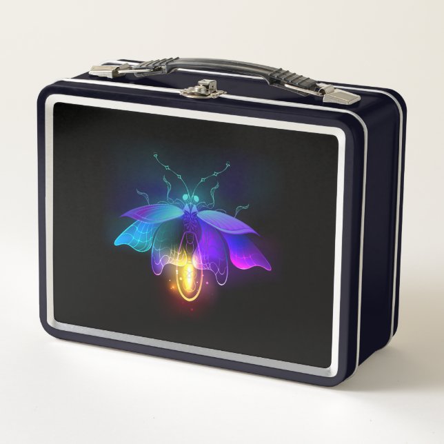 Neon Firefly on black Metal Lunch Box (Front)
