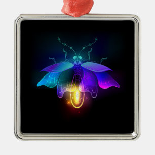 Neon Firefly on black Metal Tree Decoration