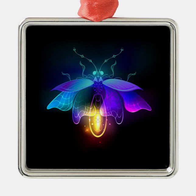 Neon Firefly on black Metal Tree Decoration (Front)