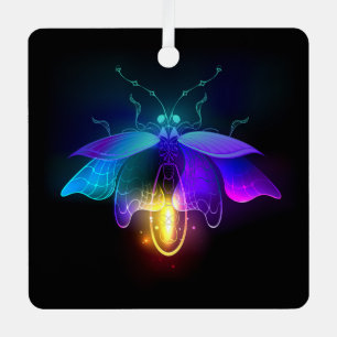 Neon Firefly on black Metal Tree Decoration