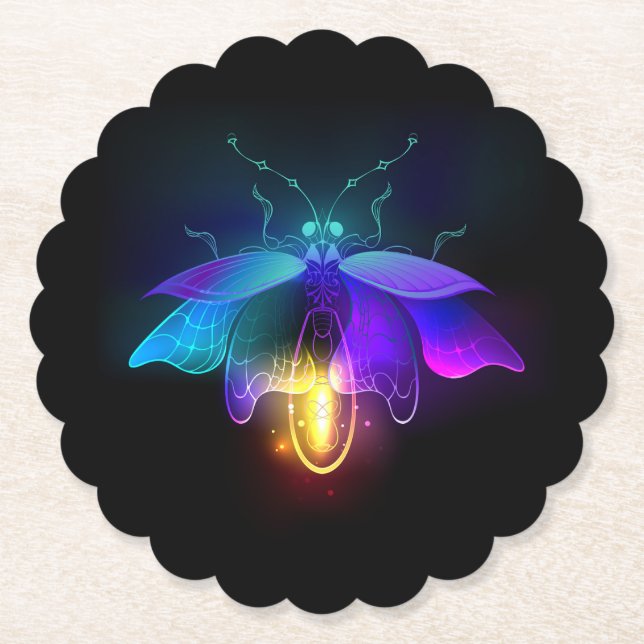 Neon Firefly on black Paper Coaster (Front)