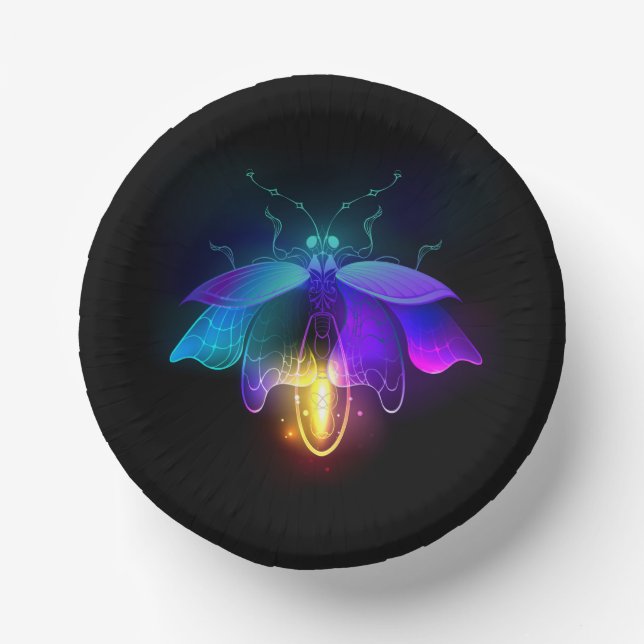 Neon Firefly on black Paper Plate (Front)