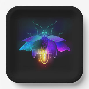 Neon Firefly on black Paper Plate
