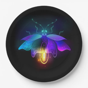Neon Firefly on black Paper Plate