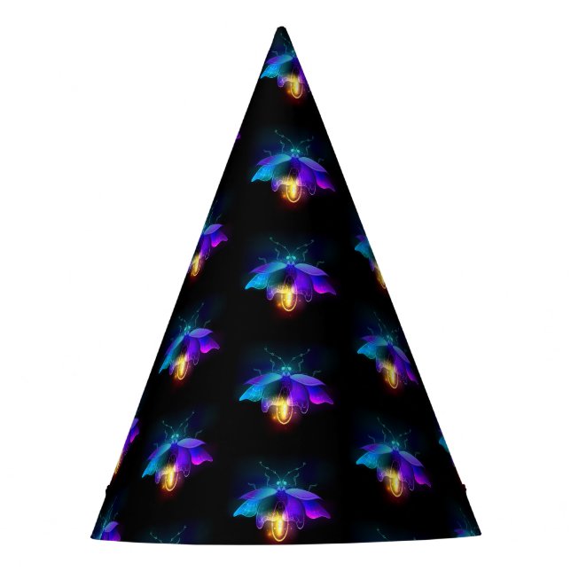 Neon Firefly on black Party Hat (Front)