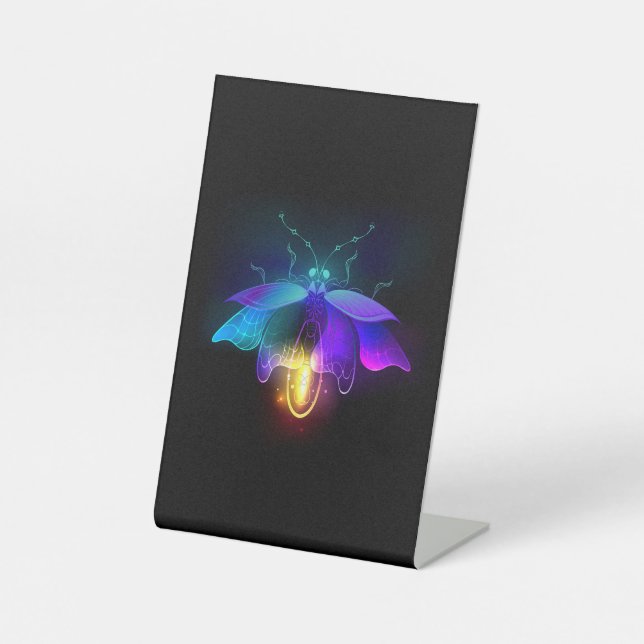 Neon Firefly on black Pedestal Sign (Front)