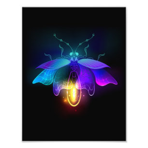 Neon Firefly on black Photo Print