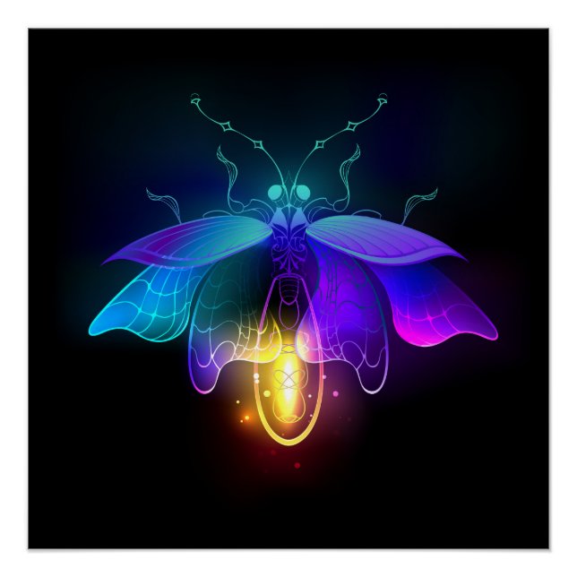 Neon Firefly on black Poster (Front)