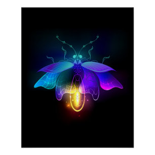 Neon Firefly on black Poster
