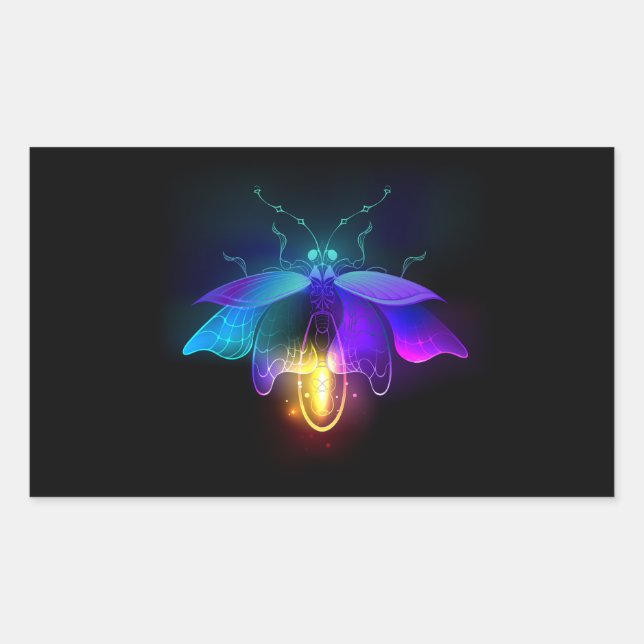 Neon Firefly on black Rectangular Sticker (Front)