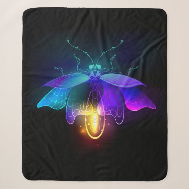 Neon Firefly on black Sherpa Blanket (Front)
