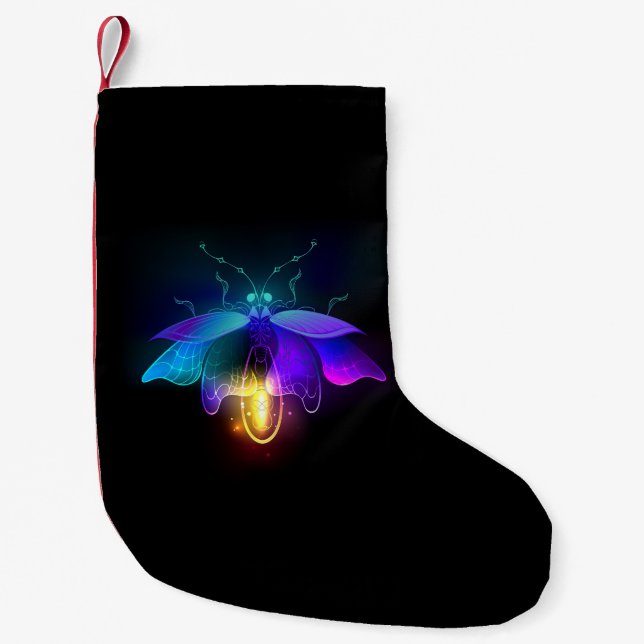 Neon Firefly on black Small Christmas Stocking (Front)