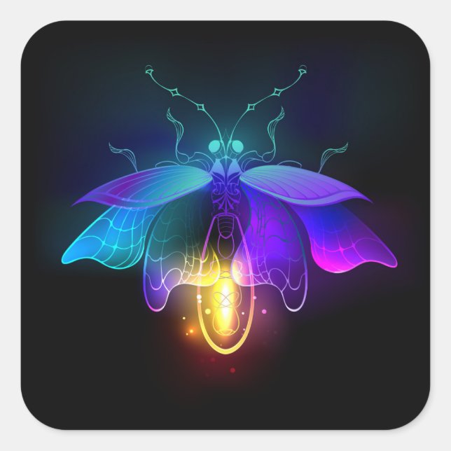 Neon Firefly on black Square Sticker (Front)
