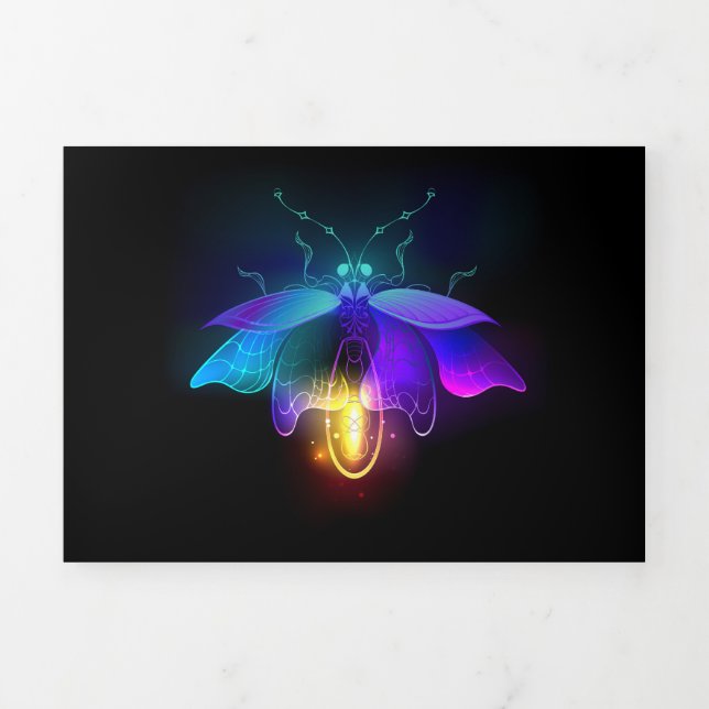 Neon Firefly on black Tri-Fold Holiday Card (Cover)