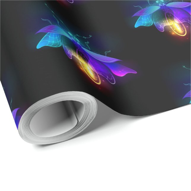 Neon Firefly on black Wrapping Paper (Roll Corner)