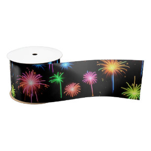 Neon Fireworks On Black Satin Ribbon