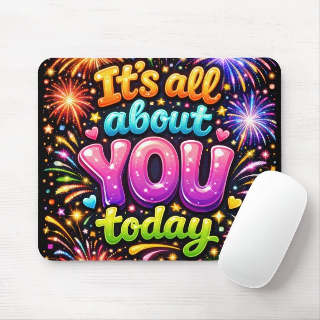 Neon Fireworks with Stars and Hearts Mouse Pad (With Mouse)