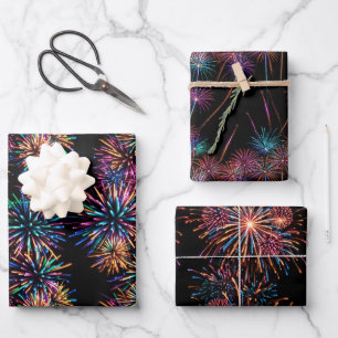 Neon Fireworks Wrapping Paper Sheet