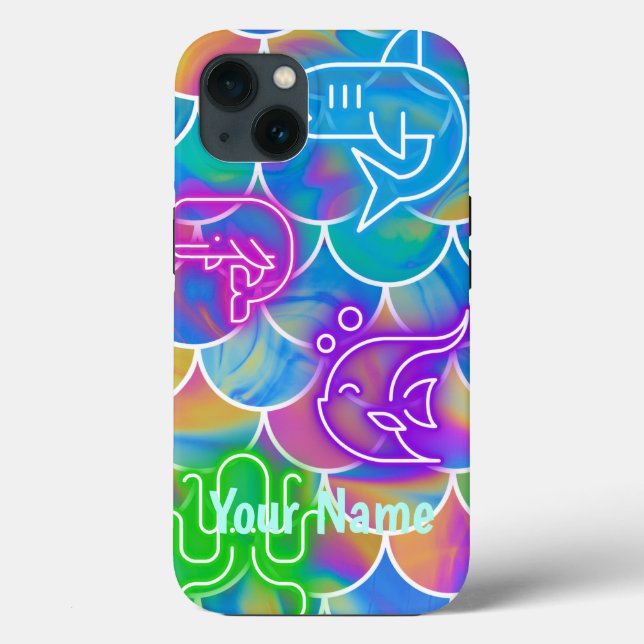 Neon Fish Retro Indie Kidcore Aesthetic 80s Case-Mate iPhone Case (Back)