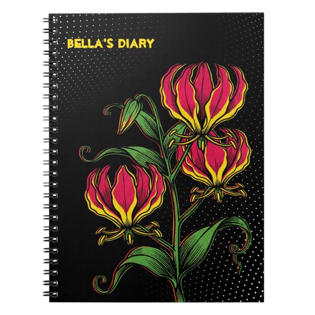 Neon Flame Lily: Pop Art Gloriosa superba Notebook (Front)