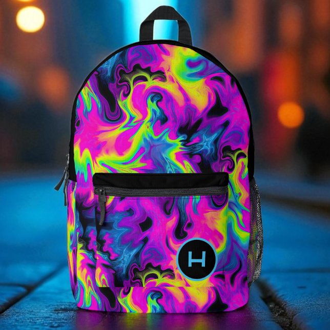 Neon Flame Tie Dye Monogram  Printed Backpack (Creator Uploaded)