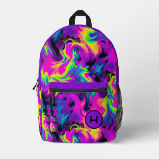 Neon Flame Tie Dye Purple Monogram  Printed Backpack
