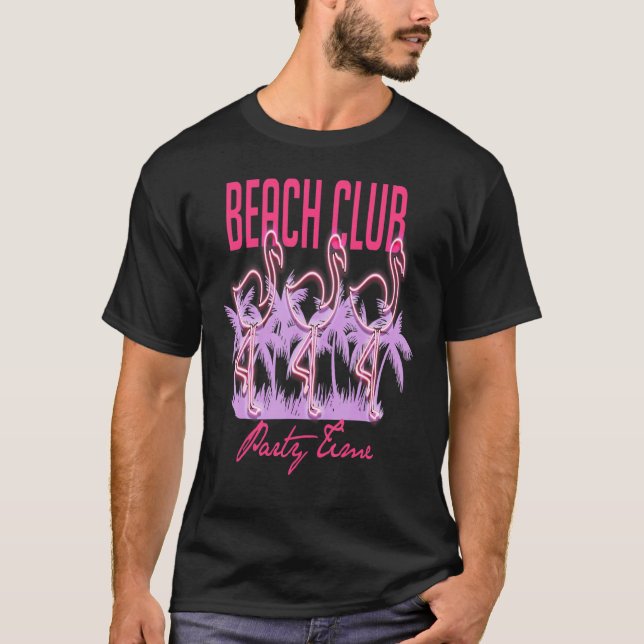 Neon Flamingo Beach Club Vogue Style T-Shirt (Front)