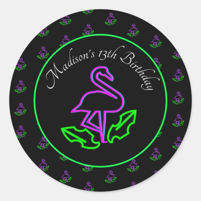 Neon Flamingo Glow Party Tropical Pink Favour Classic Round Sticker (Front)