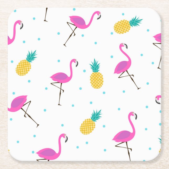Neon Flamingos 2 2 Square Paper Coaster (Front)