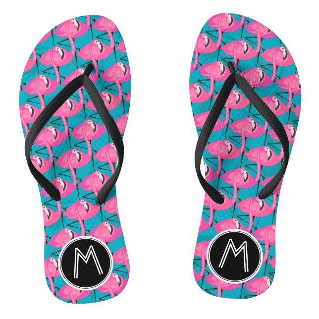 Neon Flamingos | Add Your Initial Jandals (Footbed)