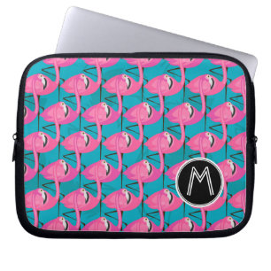 Neon Flamingos   Add Your Initial Laptop Sleeve