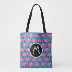 Neon Flamingos   Add Your Initial Tote Bag