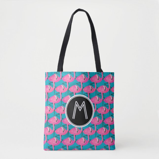Neon Flamingos | Add Your Initial Tote Bag (Front)