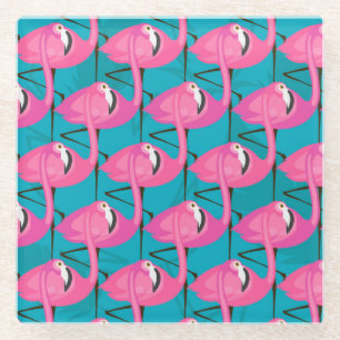 Neon Flamingos Glass Coaster