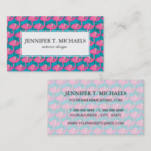 Neon Flamingos Monogram Business Card
