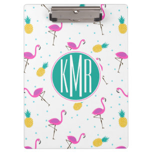 Neon Flamingos   Monogram Clipboard