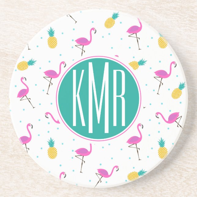 Neon Flamingos | Monogram Coaster (Front)