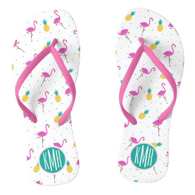 Neon Flamingos | Monogram Jandals (Footbed)