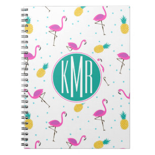 Neon Flamingos Monogram Spiral Notebook